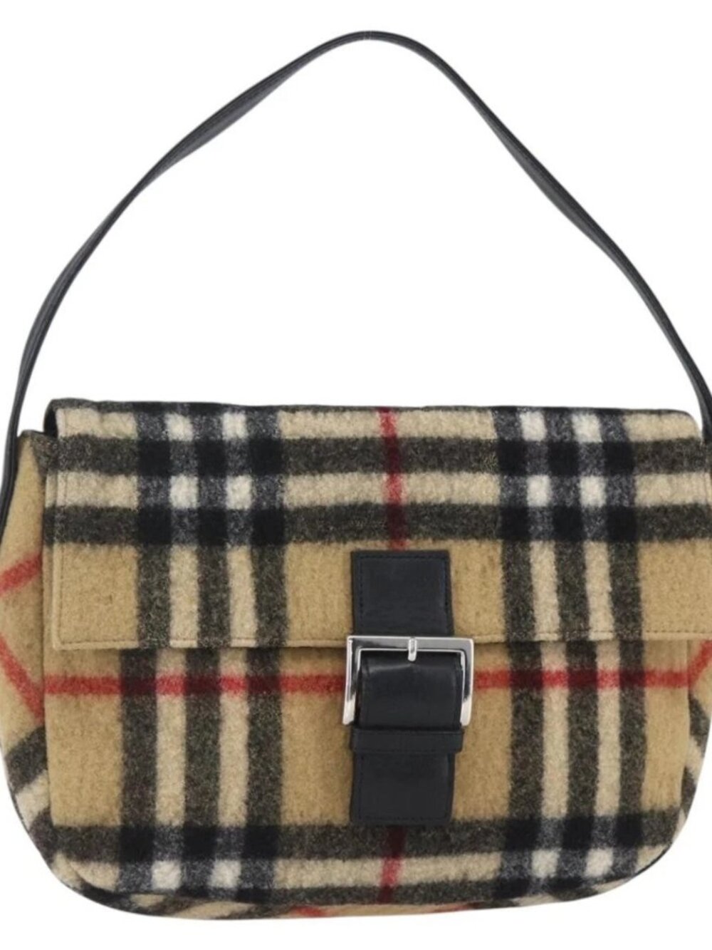 Burberrys Nova Check Shoulder Bag Wool Beige Silver Auth 154721V - Picture 2 of 16